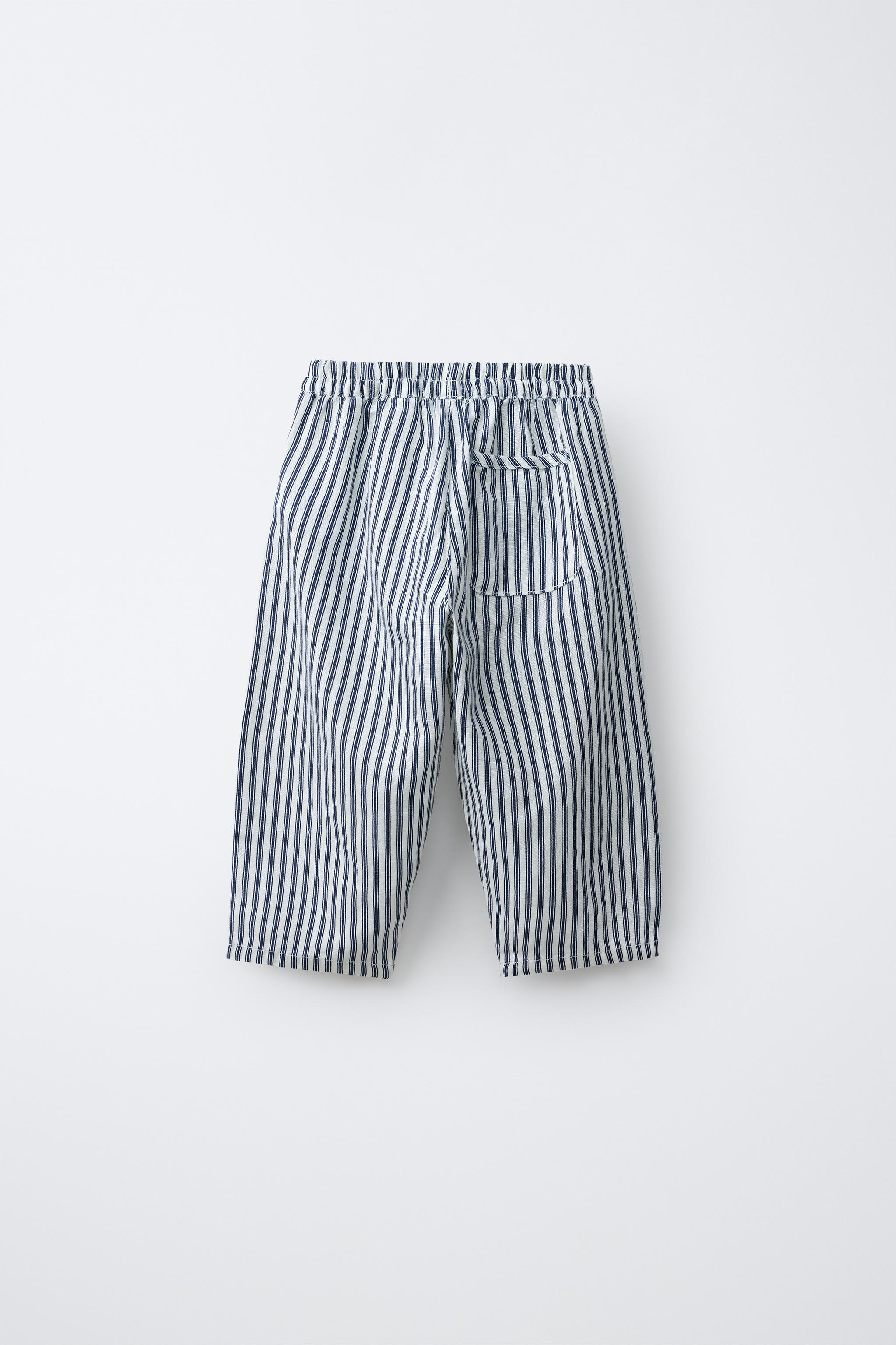 STRIPED LINEN BLEND BAGGY PANTS